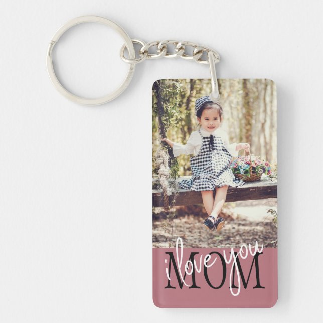I Love You Mom Rose Gold Custom Photo Key Ring (Front)