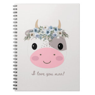 I love you moo! Cute Cow with Floral Wreath Notebook