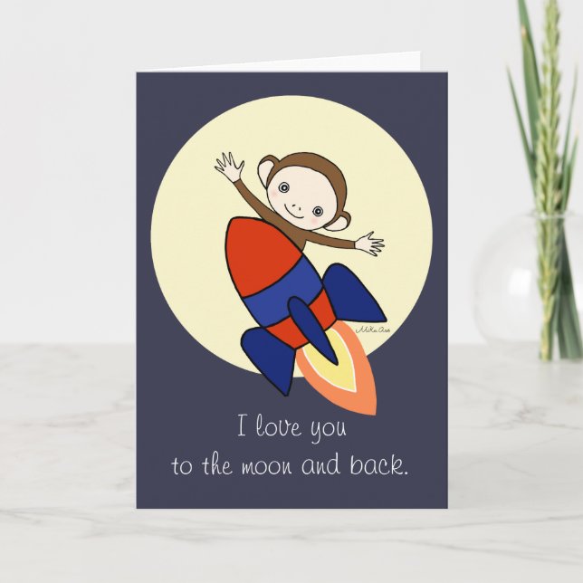 I love you moon and back Cute Monkey Love Card (Front)