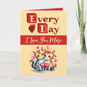 I love you more cats red yellow Valentine Card