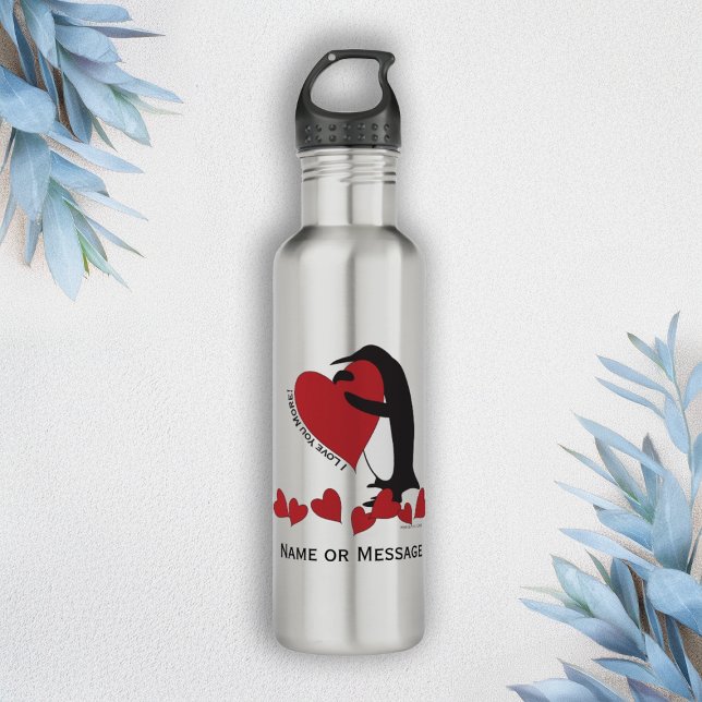 I Love You More! Penguin and Red Heart 710 Ml Water Bottle (Creator Uploaded)