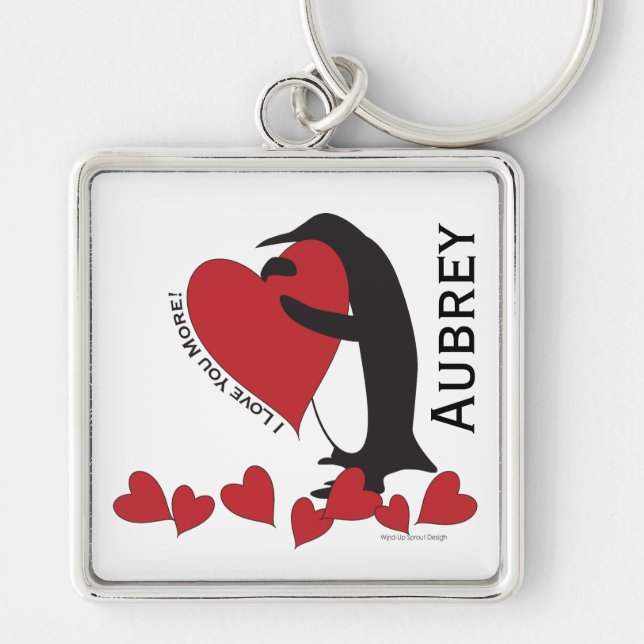 I Love You More! Penguin and Red Heart Key Ring (Front)