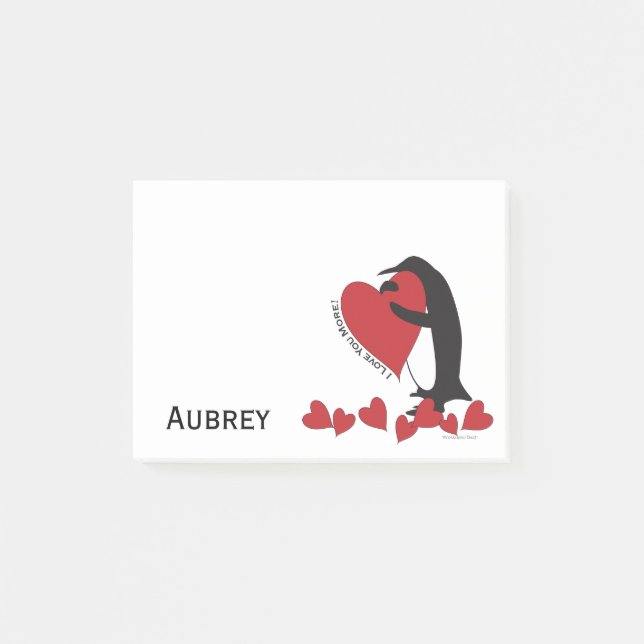 I Love You More! Penguin and Red Heart Post-it Notes (Front)