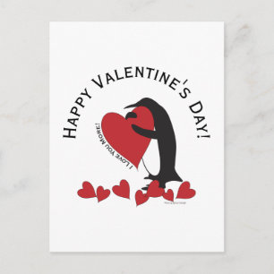 I Love You More! Penguin and Red Heart Valentine Postcard