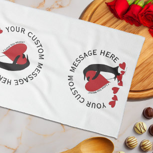 I Love You More! Penguin Red Heart Tea Towel