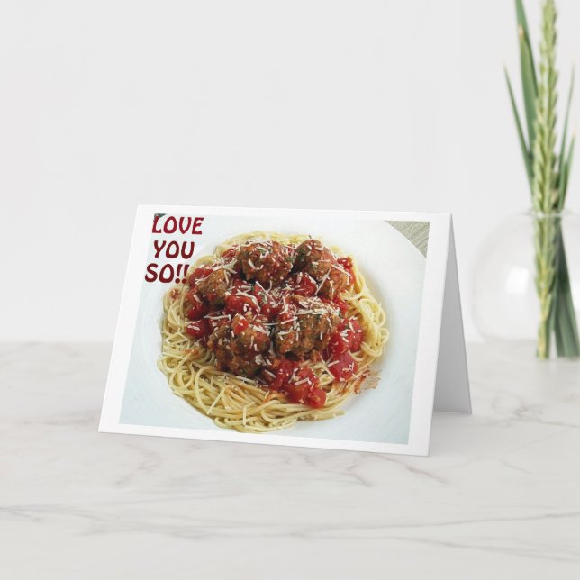 I LOVE YOU MORE THAN PASTA=ITALIAN LOVE HUMOR HOLIDAY CARD (Front)