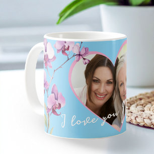 I Love You Mum Baby Blue Orchid Heart Photo Coffee Mug