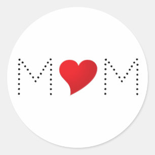 I Love You, Mum black white red heart Classic Rou Round Sticker