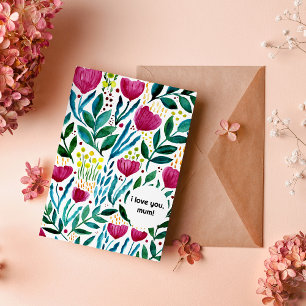 I love you, mum botanical illustration holiday card