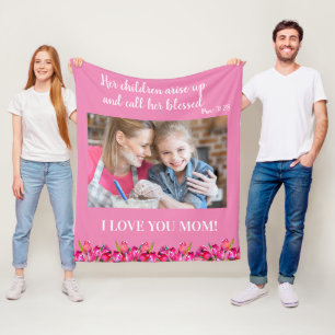 I Love you Mum Christian Bible Verse Pink Fleece Blanket