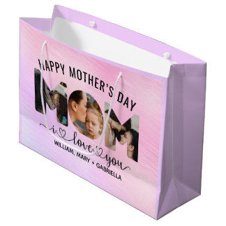 I Love You Mum Custom 3 Photo Collage,Mothers Day Large Gift Bag