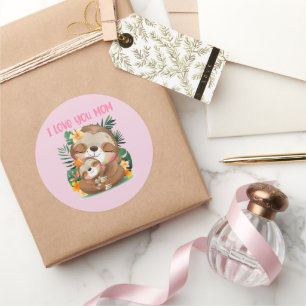 I Love You Mum Cute Mum and Baby Sloth Classic Round Sticker