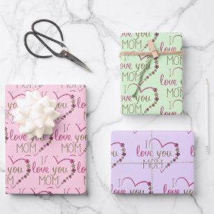 I Love You Mum Design Wrapping Paper Sheet