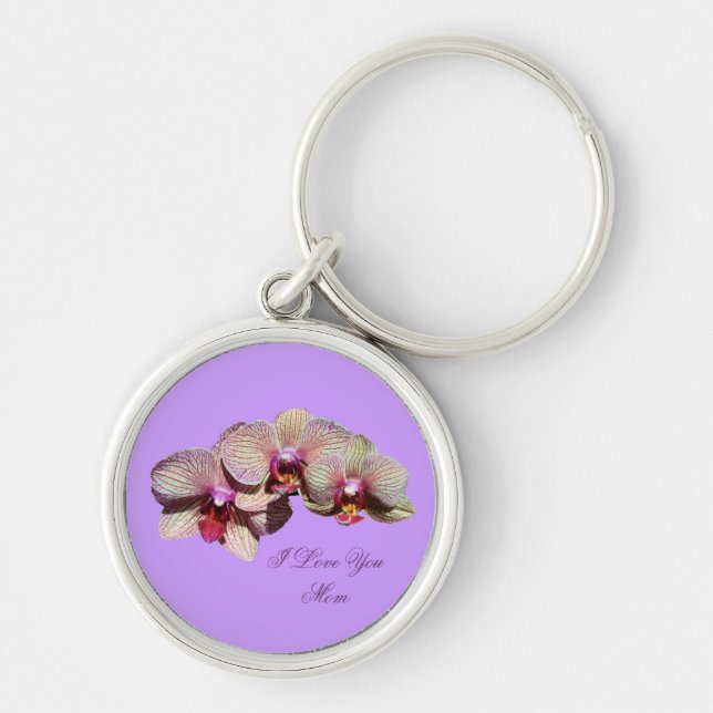 I Love You Mum Fancy Orchids Flower Keychain (Front)