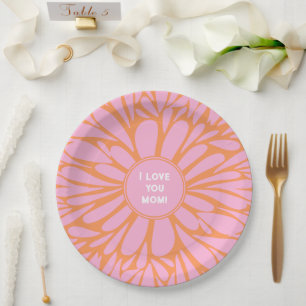 I love you mum floral burst pastel orange pink paper plate