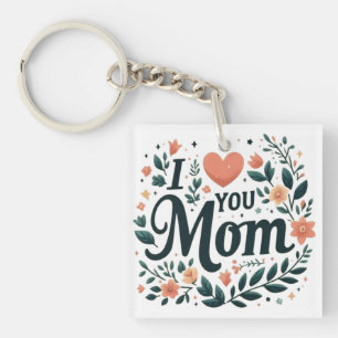 I Love You Mum - Floral Wreath Heart Key Ring