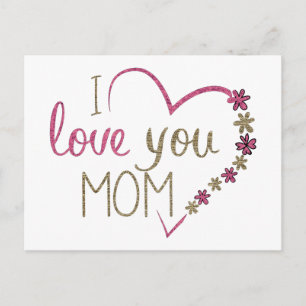 I Love You Mum Glitter Heart Postcard