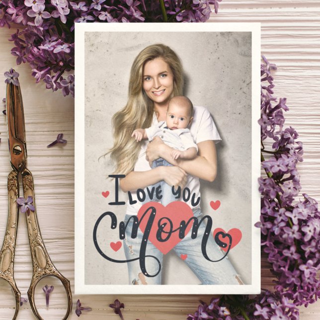 I love you mum heart typography mother's day photo card (Creator Uploaded)