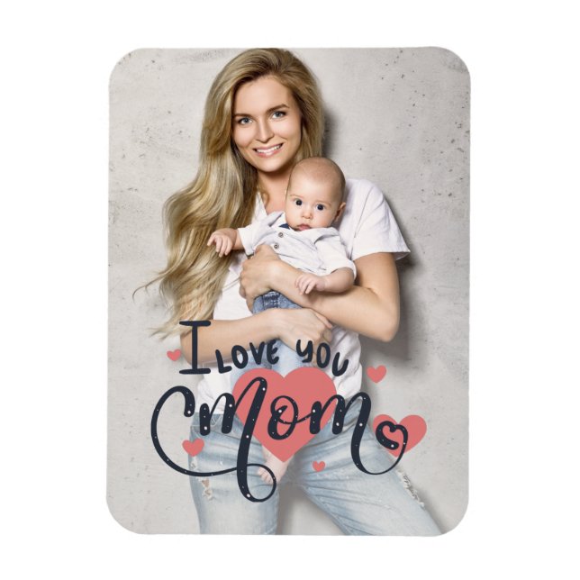 I love you mum heart typography mother's day photo magnet (Vertical)