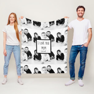 I love You Mum Modern Black And White Custom Photo Fleece Blanket