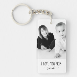 I love You Mum Modern Black And White Custom Photo Key Ring