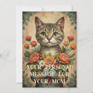 I love you mum - mother's day cat with flowers holiday card