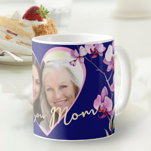 I Love You Mum Navy Blue Orchid Heart Photo Coffee Mug