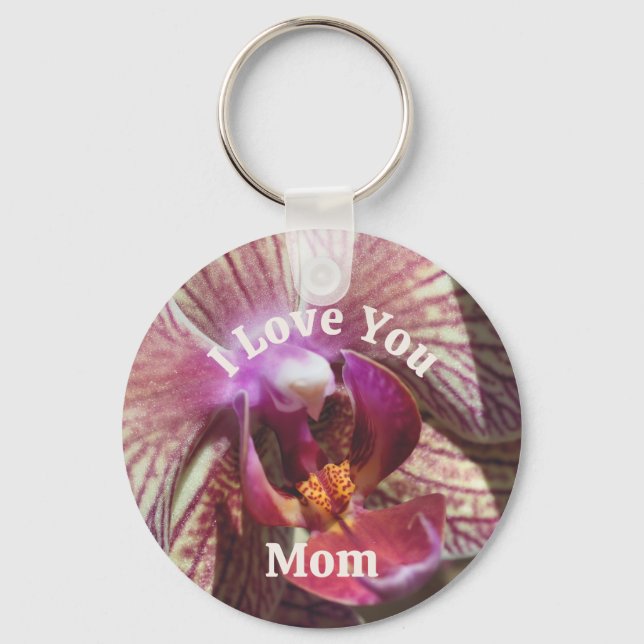 I Love You Mum Orchid Flower Up Close  Key Ring (Front)