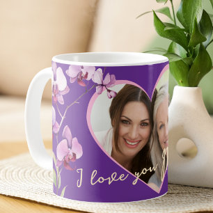 I Love You Mum Purple Orchid Heart Photo Coffee Mug