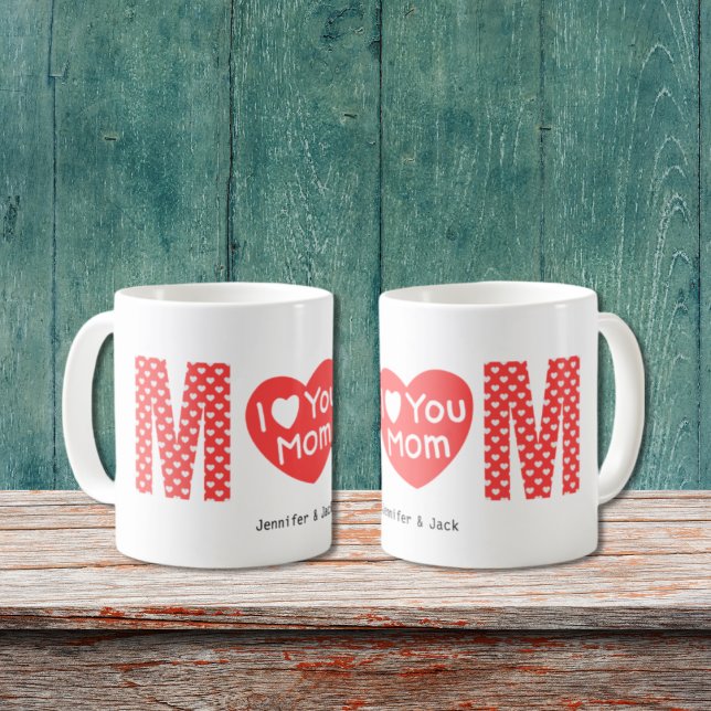 I Love You Mum Red Heart Pattern Mother's Day Coffee Mug (Creator Uploaded)