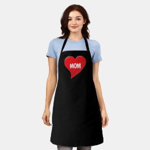 I Love You Mum, red heart white letters black Apron