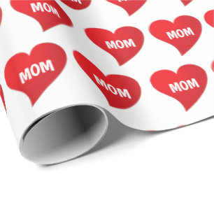 I Love You Mum, red heart white pattern gift Wrapping Paper