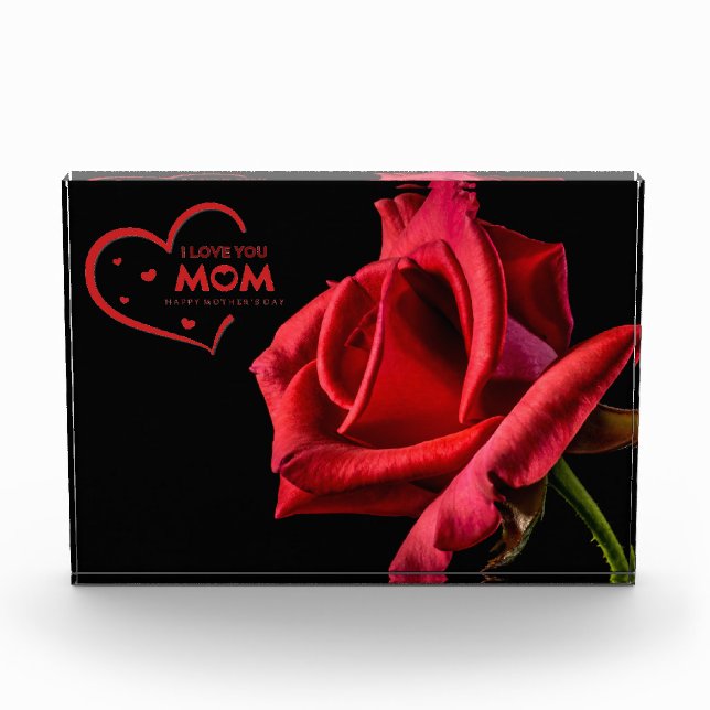 I Love You Mum Red Rose Photo Block (Front)
