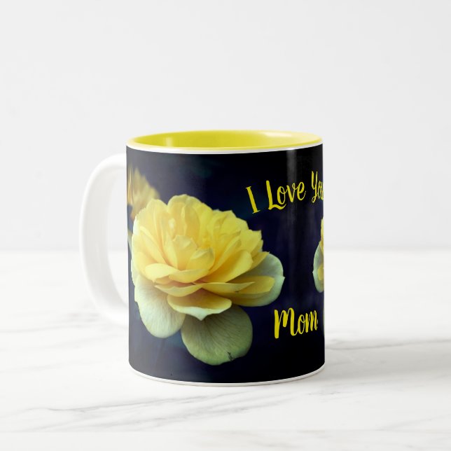 I Love You Mum Yellow Rose Flower  Two-Tone Coffee Mug (Front Left)
