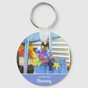 I Love You Mummy Minimalist Two Photo Blue Key Ring