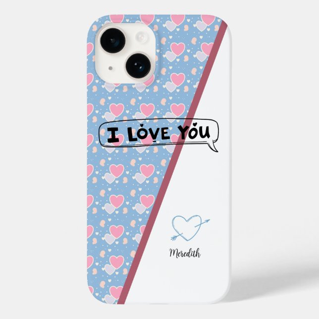 I love you "name" blue and pink heart pattern Case-Mate iPhone case (Back)