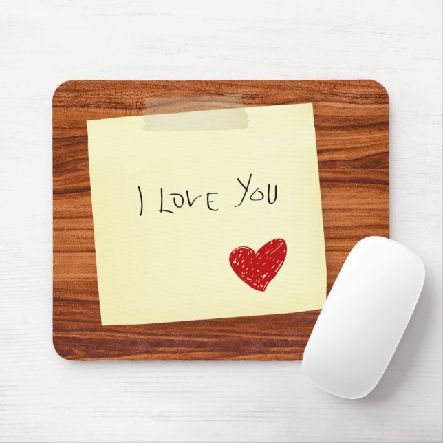 I Love You Note On Wood Mouse Pad (With Mouse)