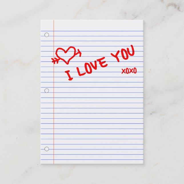 i love you : notebook paper business card (Front)