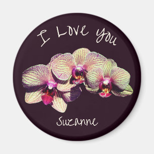 I Love You Orchid Flower Trio Personalised Magnet