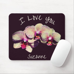 I Love You Orchid Flower Trio Personalized Mouse Pad