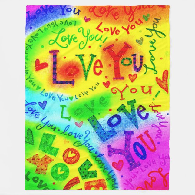 I LOVE YOU Painting Fleece Blanket (Front)