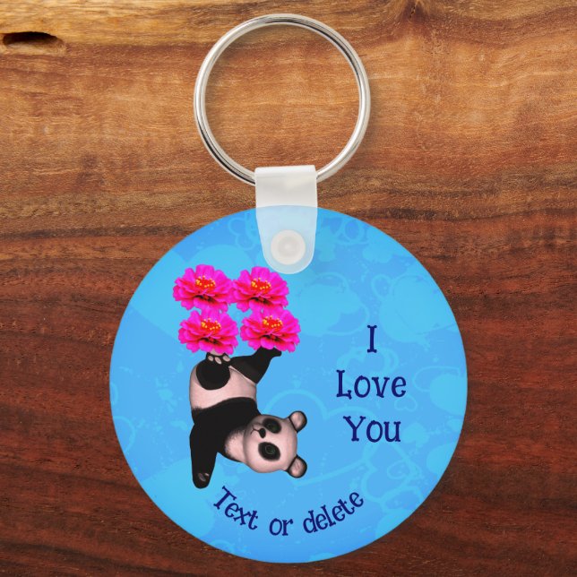 I Love You Panda Bear Flower Personalised Key Ring (Front)