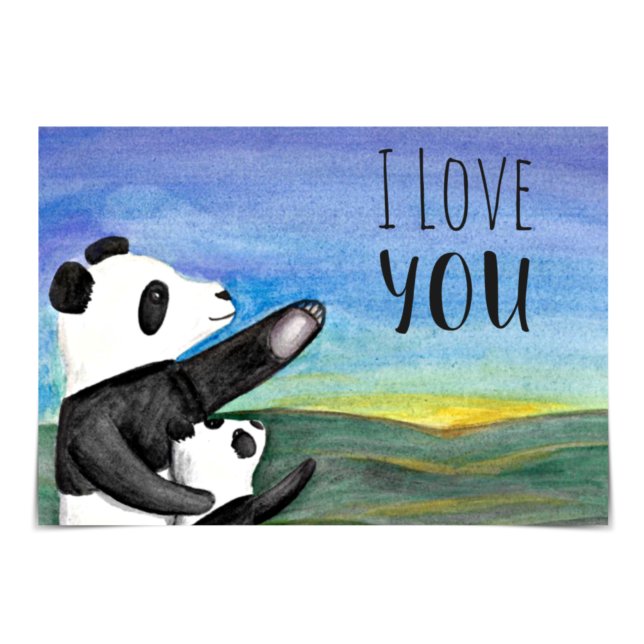 "I Love You" Pandas Twilight Watercolour Card (Creator Uploaded)