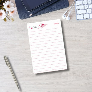 I Love You Paper Aeroplane,Pink,Simple Personalise Post-it Notes