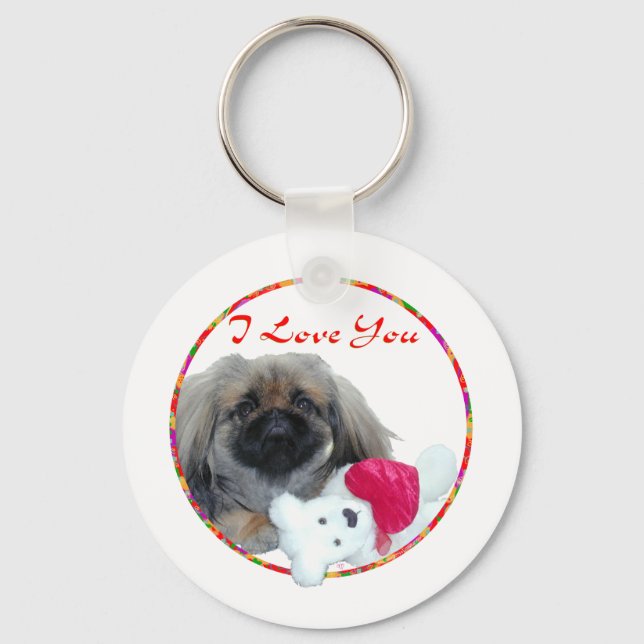 I Love You Pekingese Pup Key Ring (Front)