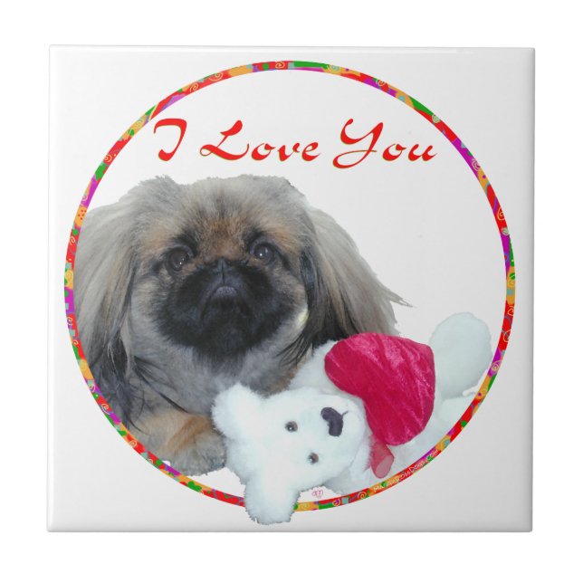 I Love You Pekingese Pup Tile (Front)