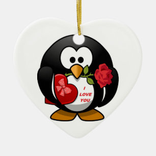 "I LOVE YOU" PENGUIN CERAMIC TREE DECORATION