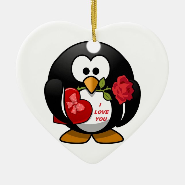 "I LOVE YOU" PENGUIN CERAMIC TREE DECORATION (Front)
