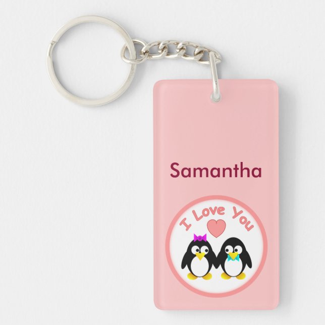I Love You, Penguin, Personalied Key Ring (Front)