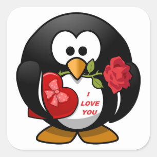 "I LOVE YOU" PENGUIN SQUARE STICKER